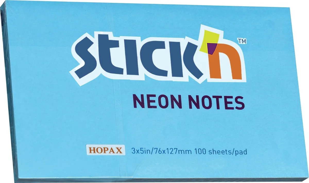 sticky notes - 76x127mm, 100 memoblaadjes by Stick'n in Neon blauw – product photo