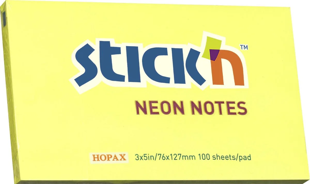 sticky notes - 76x127mm, 100 memoblaadjes van Stick'n in Neon geel – productfoto
