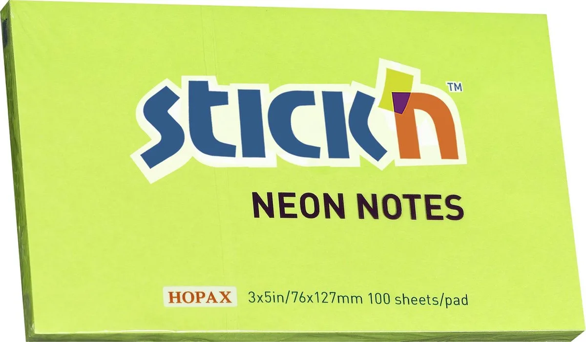 sticky notes - 76x127mm, 100 memoblaadjes by Stick'n in Neon groen – product photo