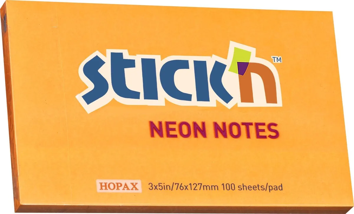 sticky notes - 76x127mm, 100 memoblaadjes by Stick'n in Neon oranje – product photo
