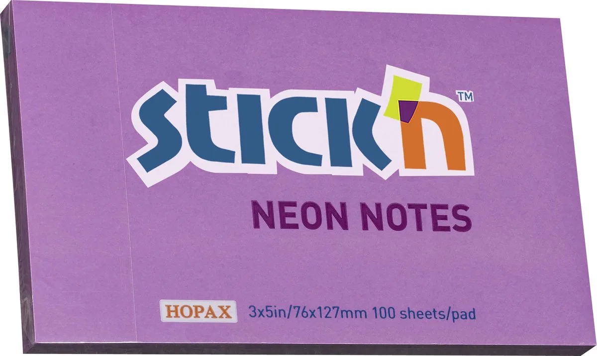 sticky notes - 76x127mm, 100 memoblaadjes by Stick'n in Neon paars – product photo