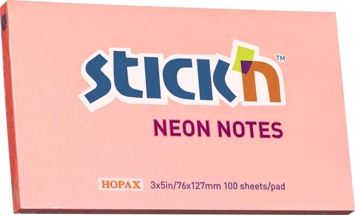sticky notes - 76x127mm, 100 memoblaadjes von Stick'n in Neon roze – Produktfoto