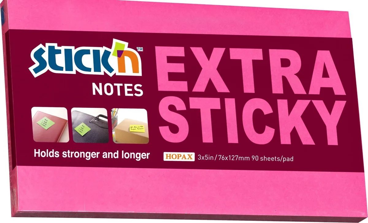 Sticky Notes - 76x127mm - Extra Sticky - 90 Memoblaadjes van Stick'n in Magenta – productfoto