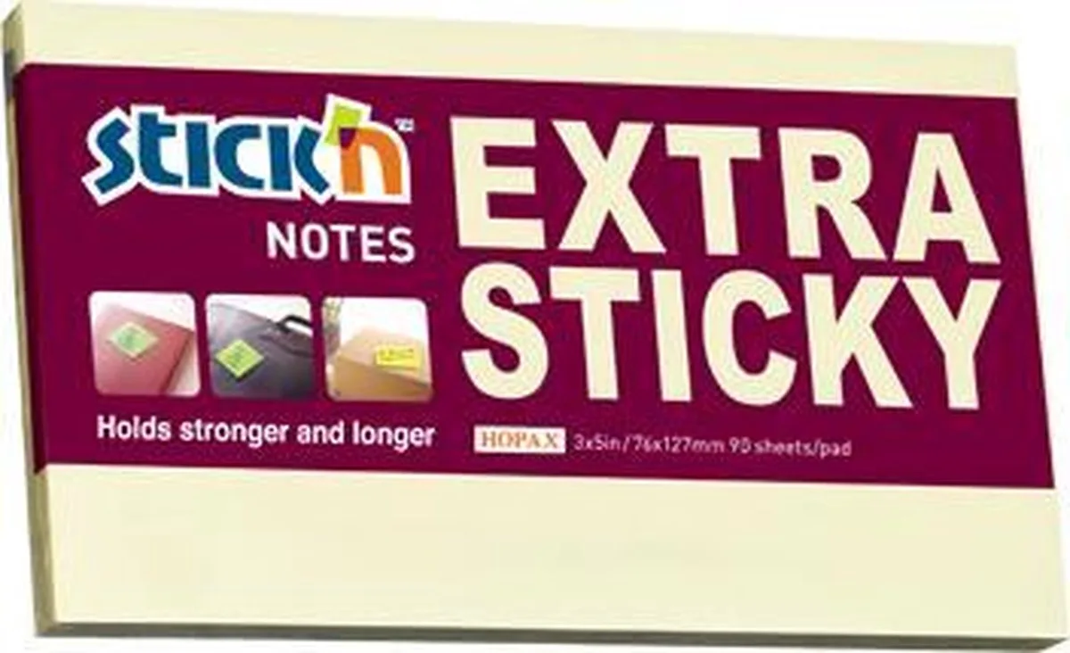 Sticky Notes - 76x127mm - Extra Sticky - 90 Memoblaadjes van Stick'n in Pastel geel – productfoto