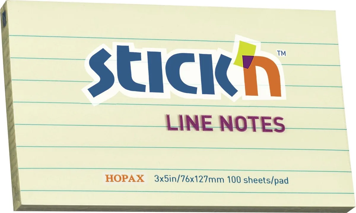 sticky notes - 76x127mm - Gelinieerd - Pastel geel - 100 Memoblaadjes van Stick'n in Geel gelijnd – productfoto