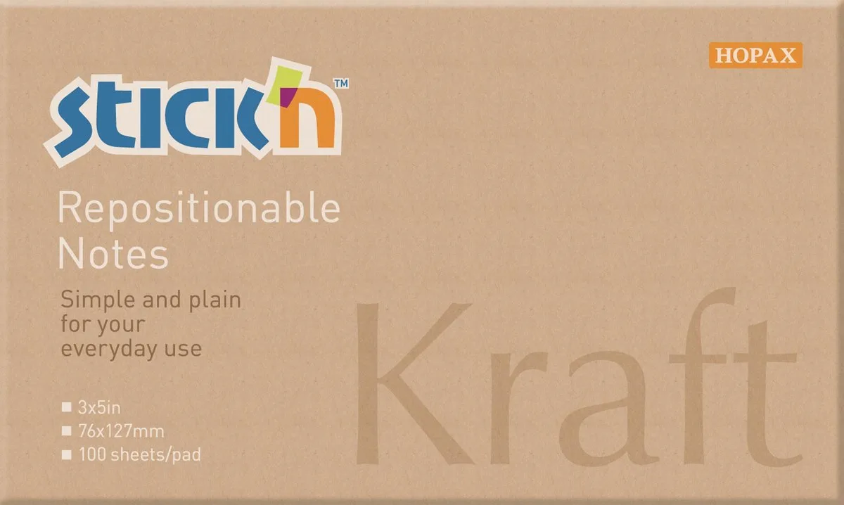 Sticky Notes - 76x127mm - Kraft Papier - 100 Memoblaadjes van Stick'n in Bruin – productfoto