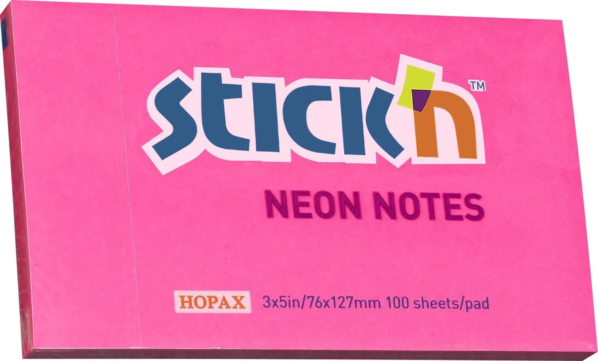 Sticky Notes - 76x127mm - Neon/Magenta - 100 Memoblaadjes by Stick'n in Neon magenta – product photo