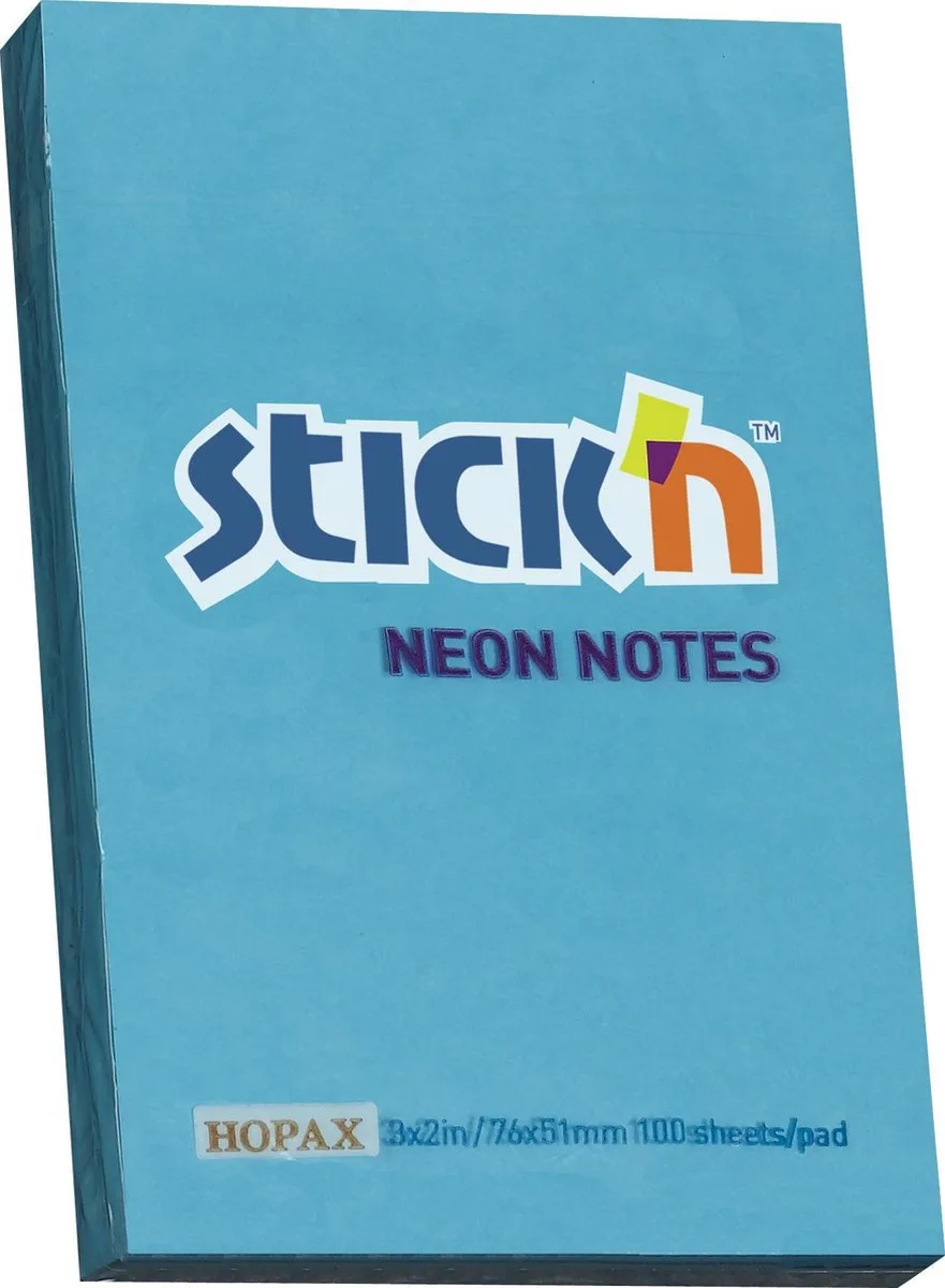 sticky notes - 76x51mm, 100 memoblaadjes van Stick'n in Neon blauw – productfoto