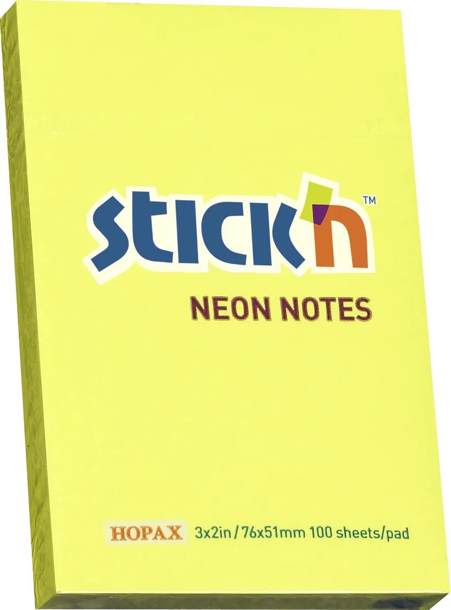 sticky notes - 76x51mm, 100 memoblaadjes van Stick'n in Neon geel – productfoto