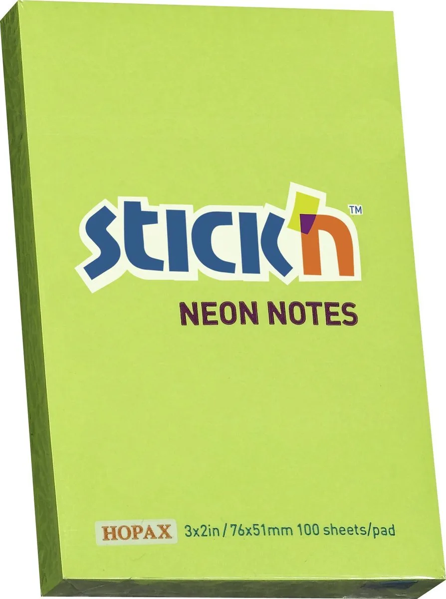 sticky notes - 76x51mm, 100 memoblaadjes van Stick'n in Neon groen – productfoto