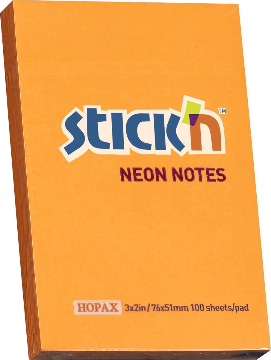 sticky notes - 76x51mm, 100 memoblaadjes van Stick'n in Neon oranje – productfoto
