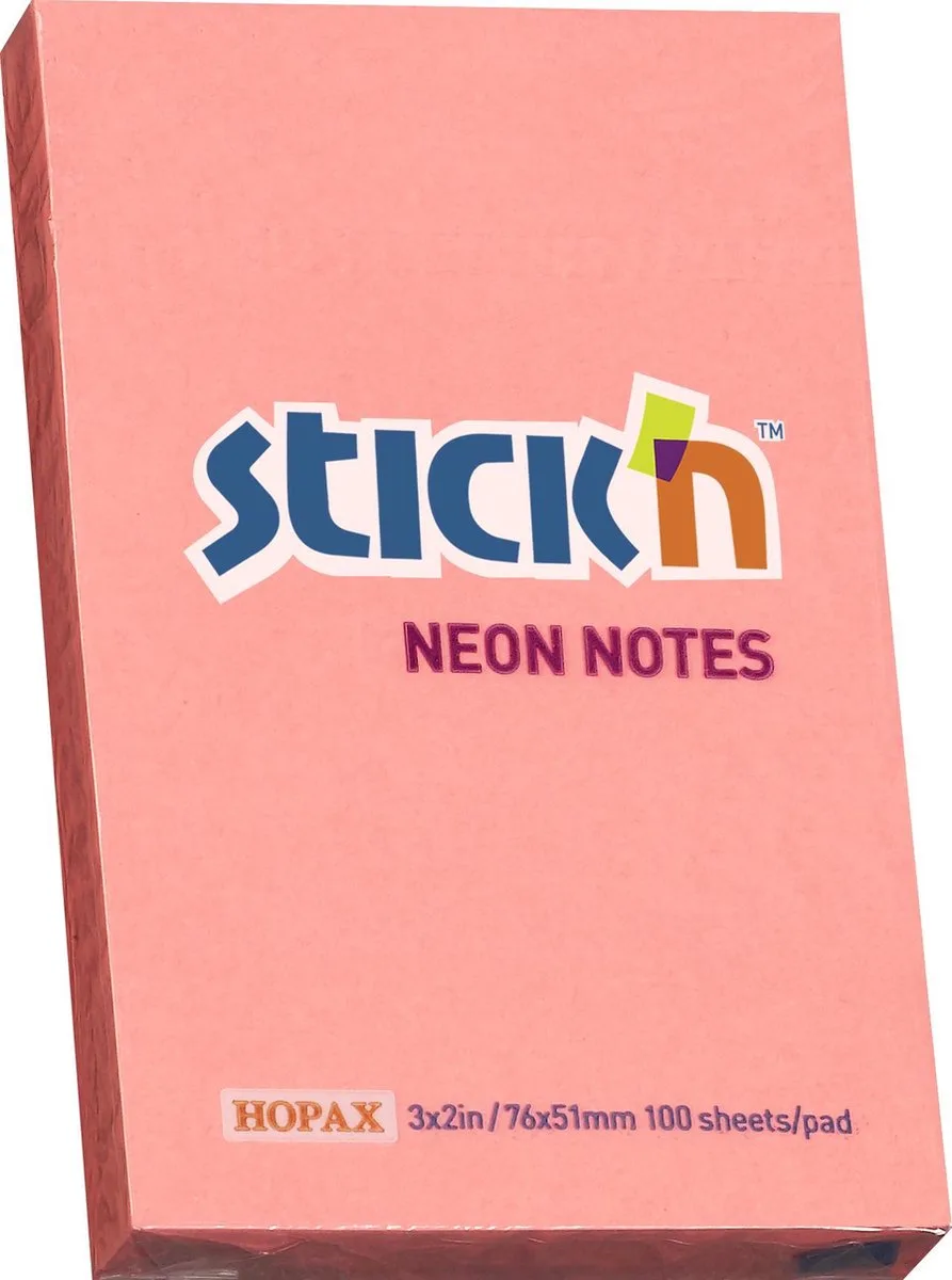 sticky notes - 76x51mm, 100 memoblaadjes van Stick'n in Neon roze – productfoto