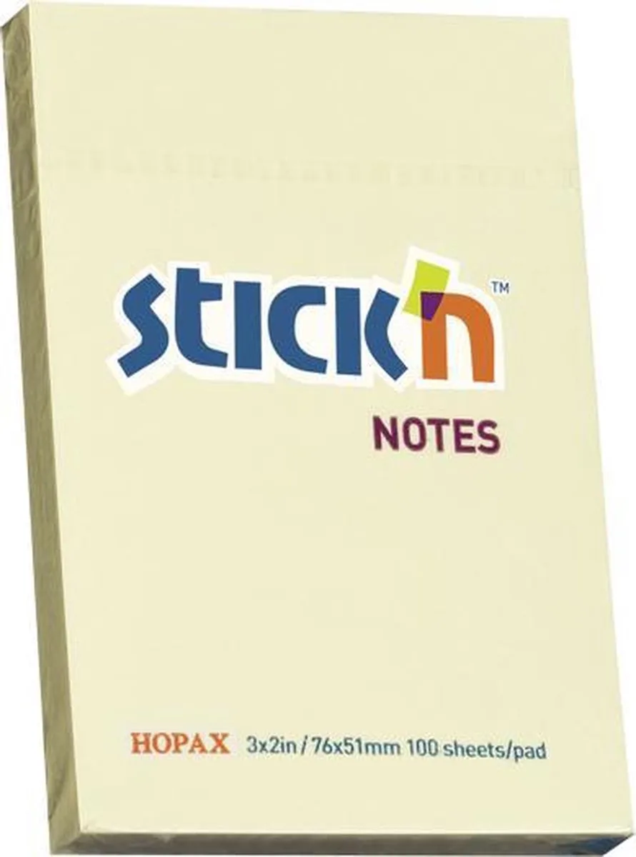 sticky notes - 76x51mm, 100 memoblaadjes van Stick'n in Pastel geel – productfoto