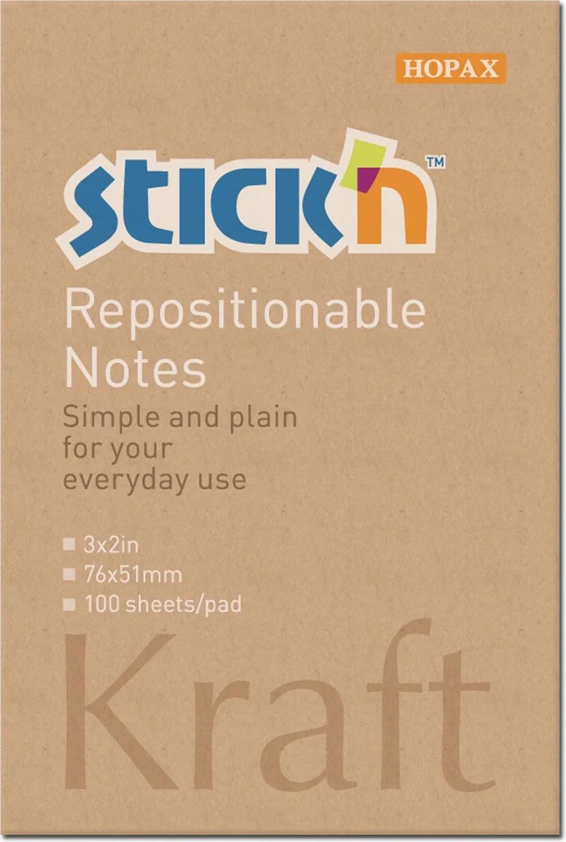 Sticky Notes - 76x51mm - Kraft Papier - 100 Memoblaadjes van Stick'n in Bruin – productfoto