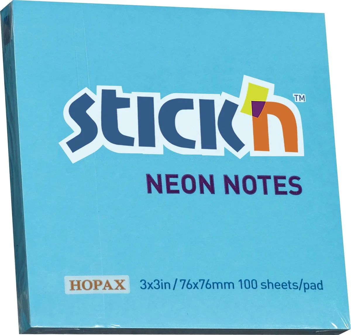 sticky notes - 76x76mm, 100 memoblaadjes van Stick'n in Neon Blauw – productfoto