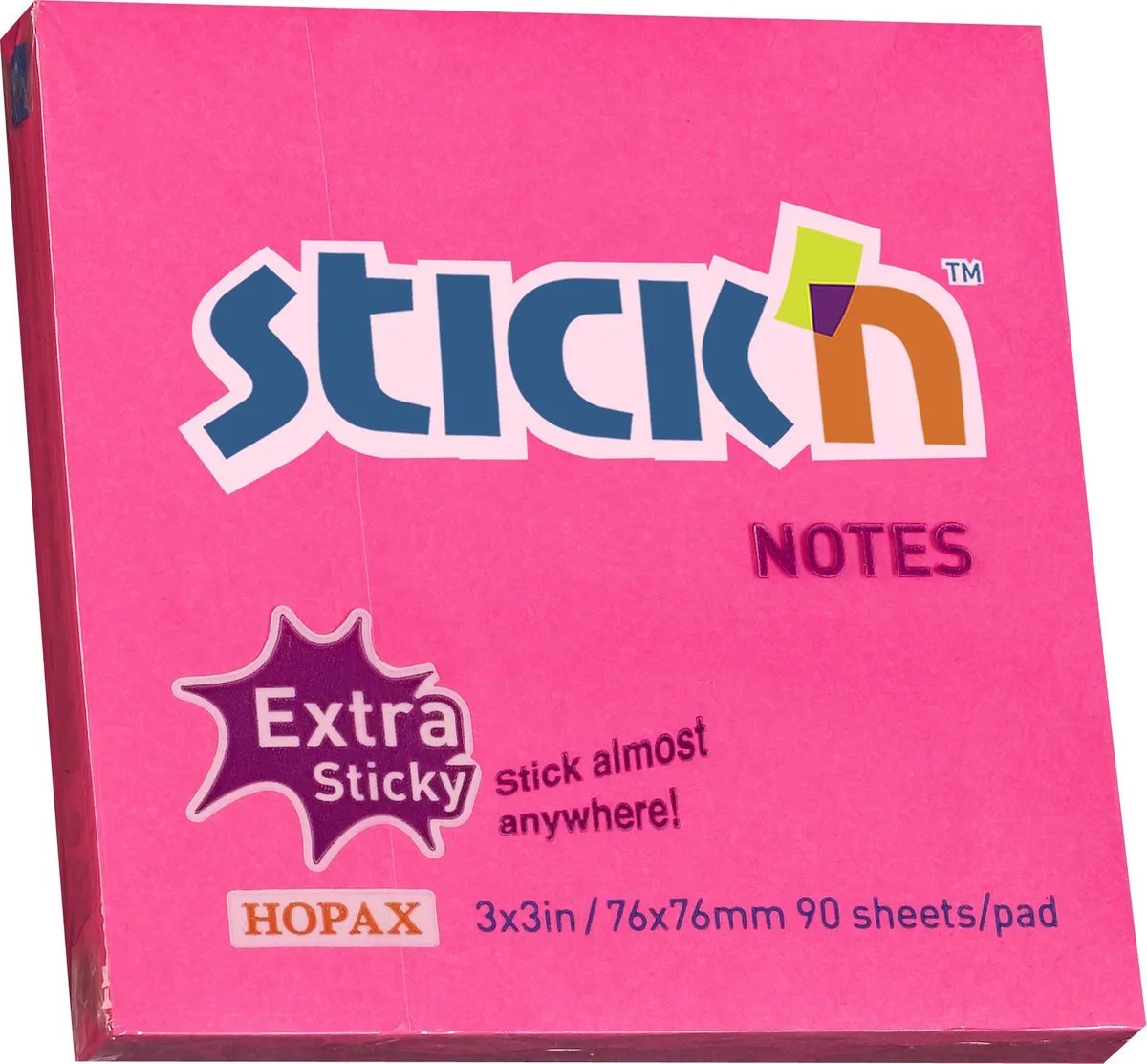 sticky notes - 76x76mm - Extra sticky - 90 memobaadjes van Stick'n in Magenta – productfoto