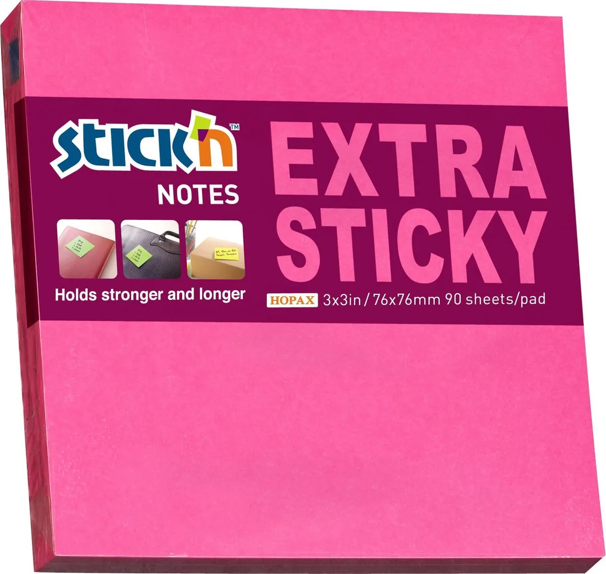 Sticky Notes - 76x76mm - Extra Sticky - 90 Memoblaadjes van Stick'n in Magenta – productfoto