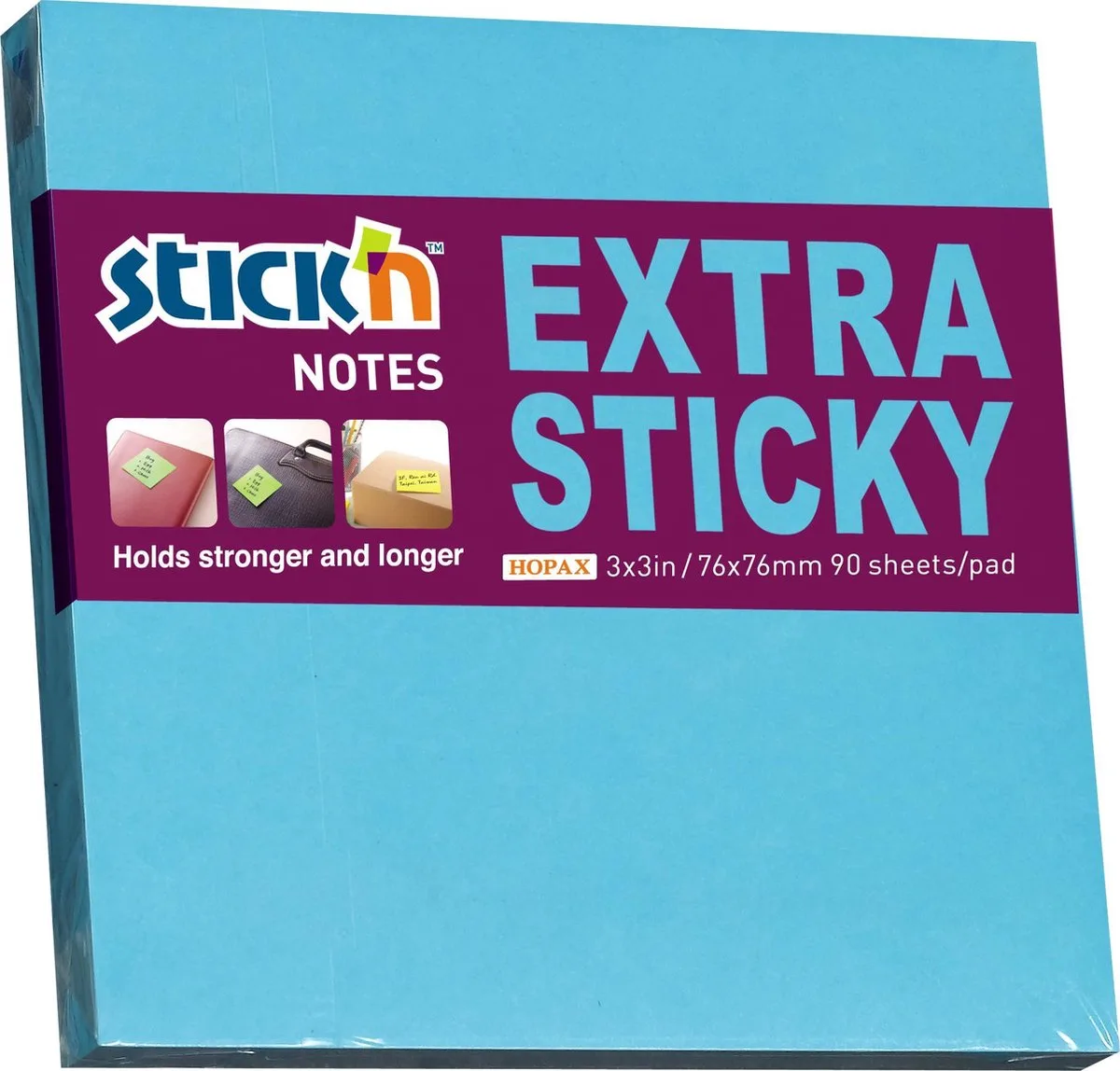 Sticky Notes - 76x76mm - Extra Sticky - Neon - 90 Memoblaadjes von Stick'n in Blau – Produktfoto