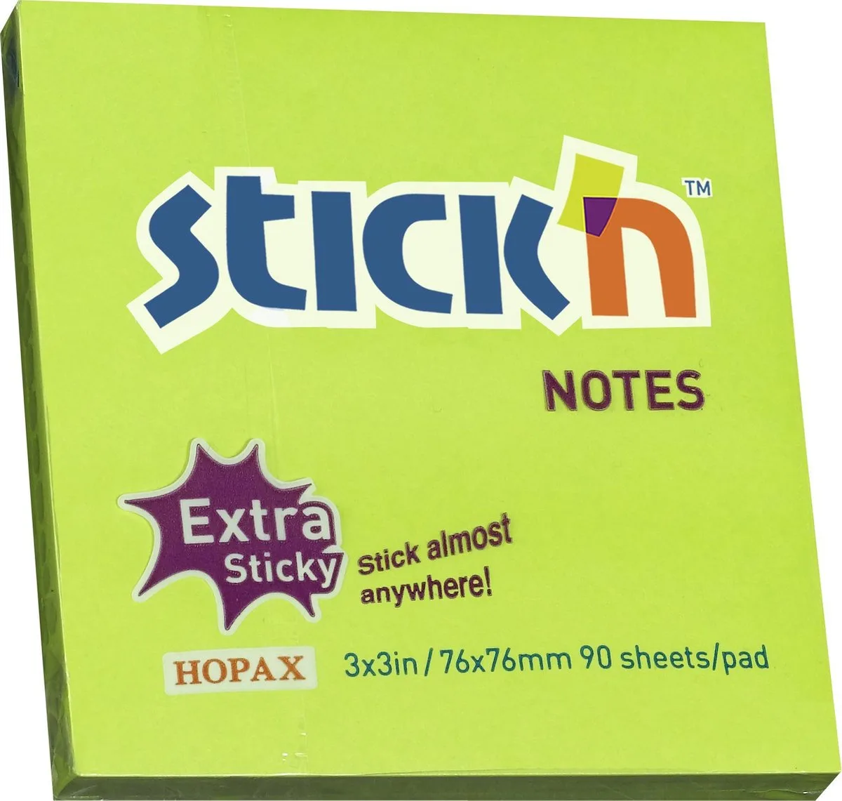 Sticky Notes - 76x76mm - Extra Sticky - Neon - 90 Memoblaadjes van Stick'n in Groen – productfoto