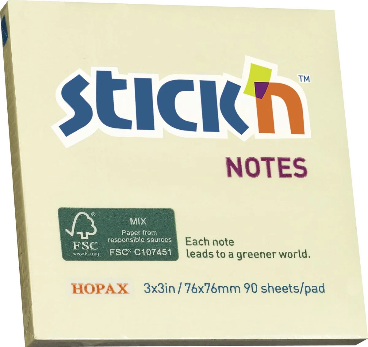 Sticky Notes - 76x76mm - FSC - Pastel - 90 Memoblaadjes van Stick'n in Geel – productfoto