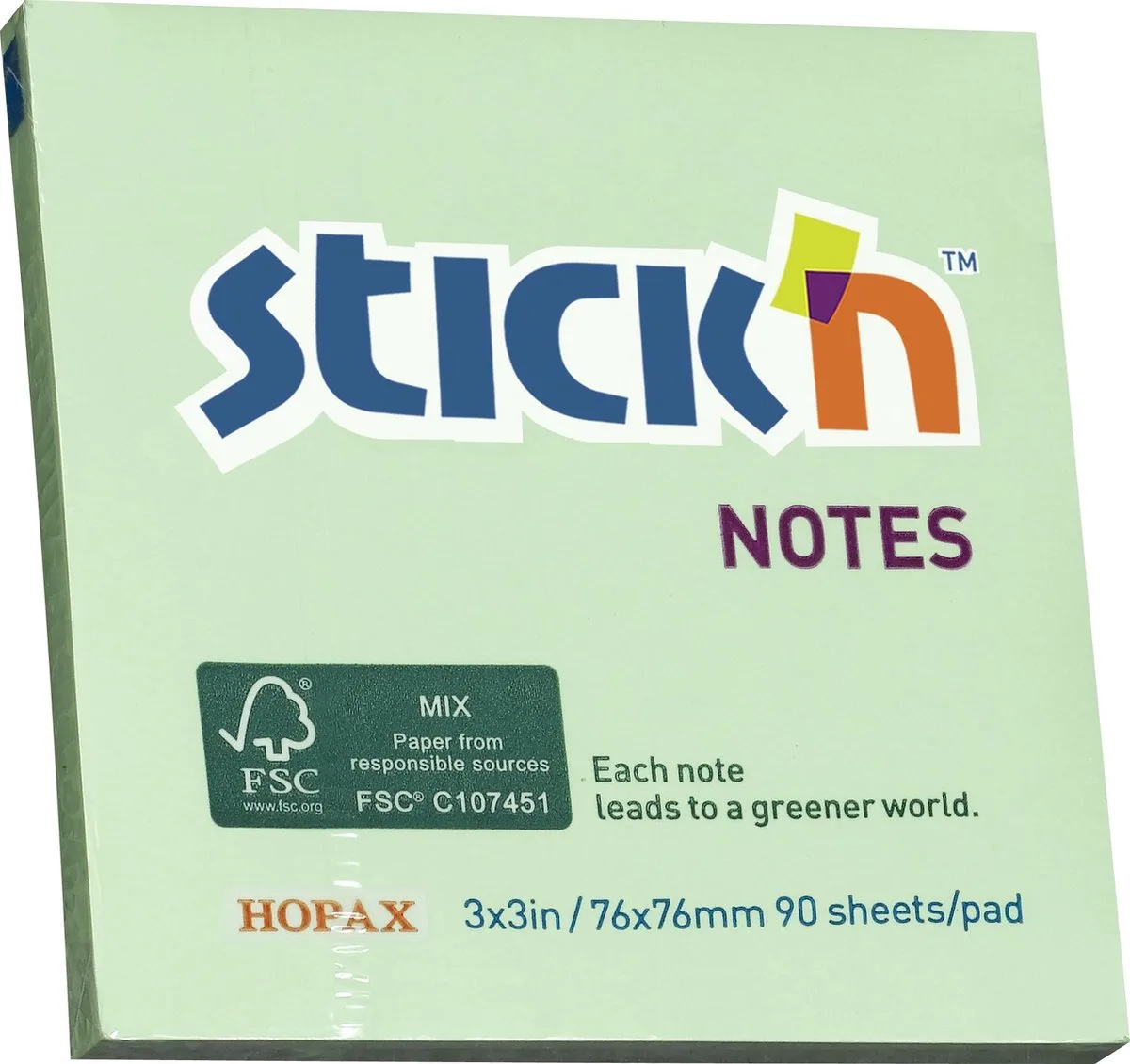 Sticky Notes - 76x76mm - FSC - Pastel - 90 Memoblaadjes van Stick'n in Groen – productfoto