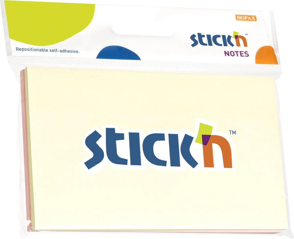 sticky notes blister - 76x127mm, 2x pastel geel/roze, 50 memoblaadjes van Stick'n in Pastel geel – productfoto