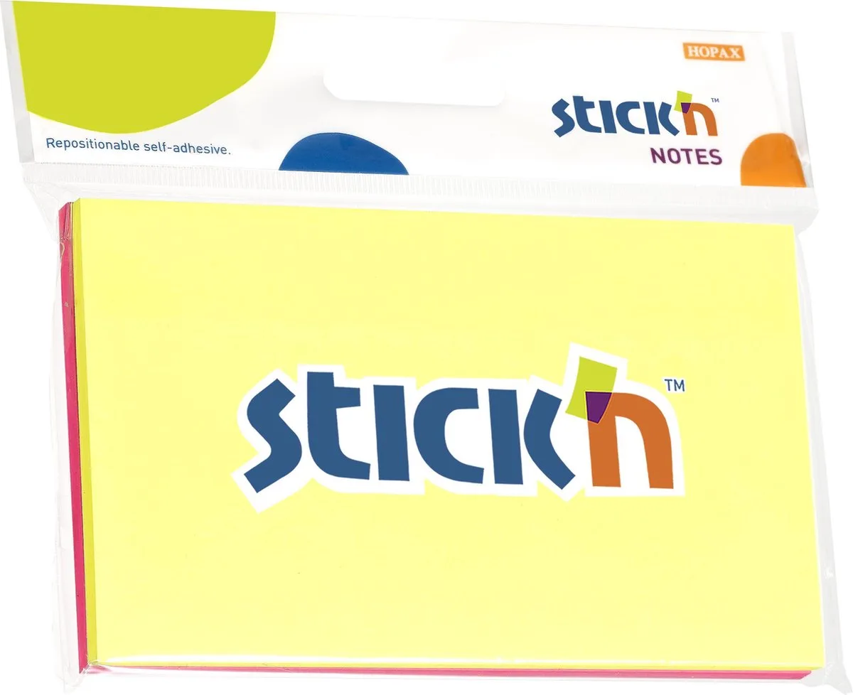 sticky notes blister - 76x127mm, & magenta, 50 memoblaadjes van Stick'n in Neon geel – productfoto