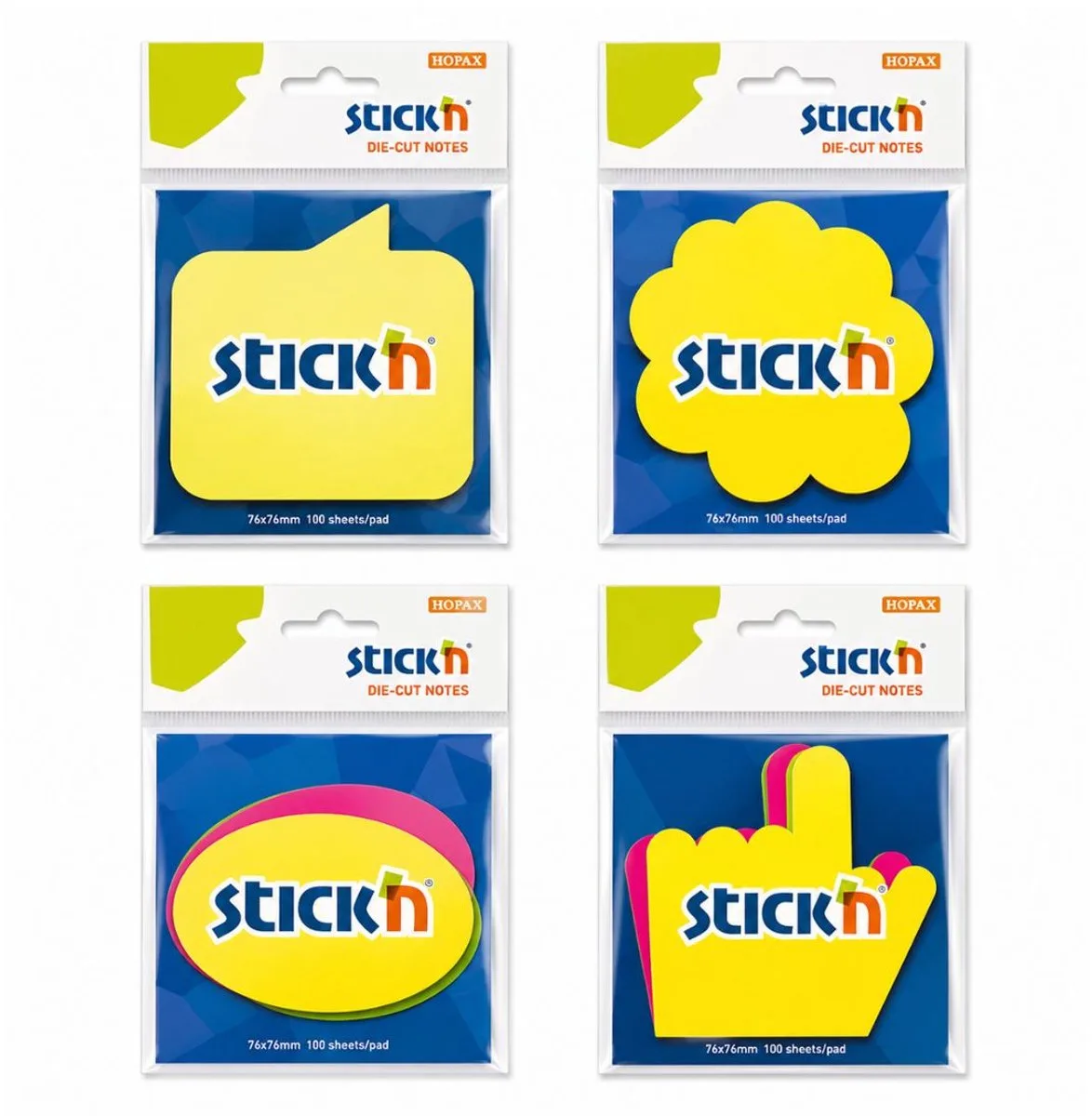 Sticky Notes - Clearnote bundel - Geel - Magenta - Vormpjes - 120 Memoblaadjes van Stick'n in Neon geel – productfoto