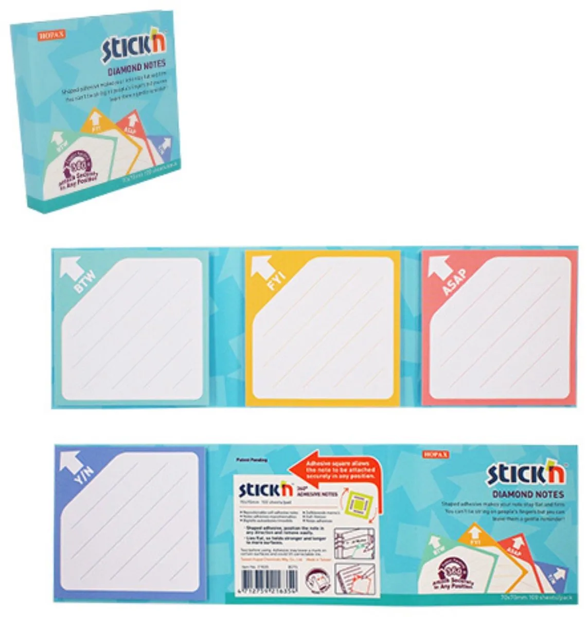 Sticky Notes - Diamant Notes - Met kenmerk - 100 Memoblaadjes van Stick'n in Wit – productfoto