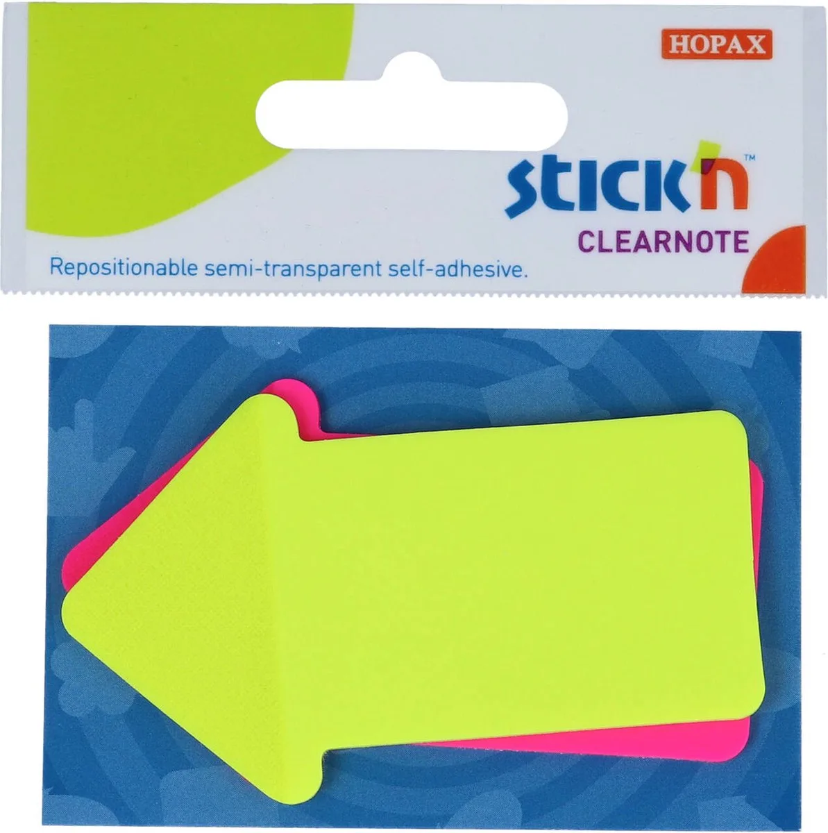 Sticky Notes - Doorzichtige Notes - Transparant - Pijl Vorm - 76x50mm - Geel/Magenta - 2x 30 Notes van Stick'n in Doorzichtige pijl geel – productfoto