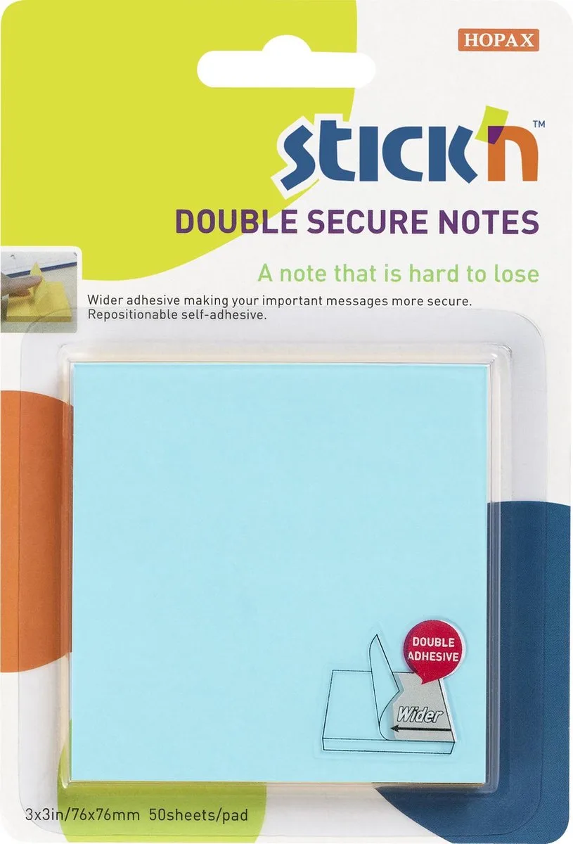 Sticky Notes - Extra Brede Lijmlaag - 76x76mm - 50 Memoblaadjes van Stick'n in Blauw – productfoto