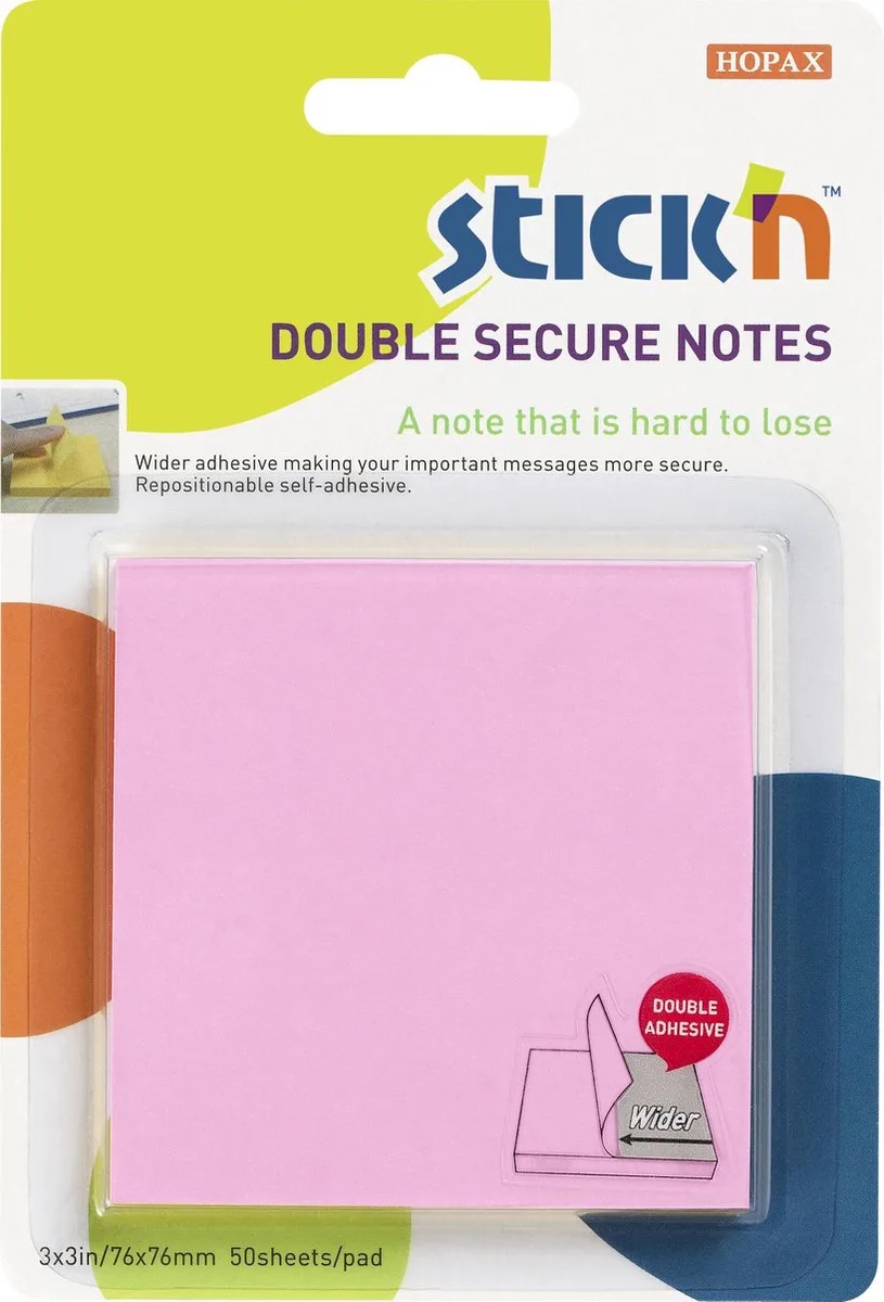 Sticky Notes - Extra Brede Lijmlaag - 76x76mm - 50 Memoblaadjes van Stick'n in Roze – productfoto