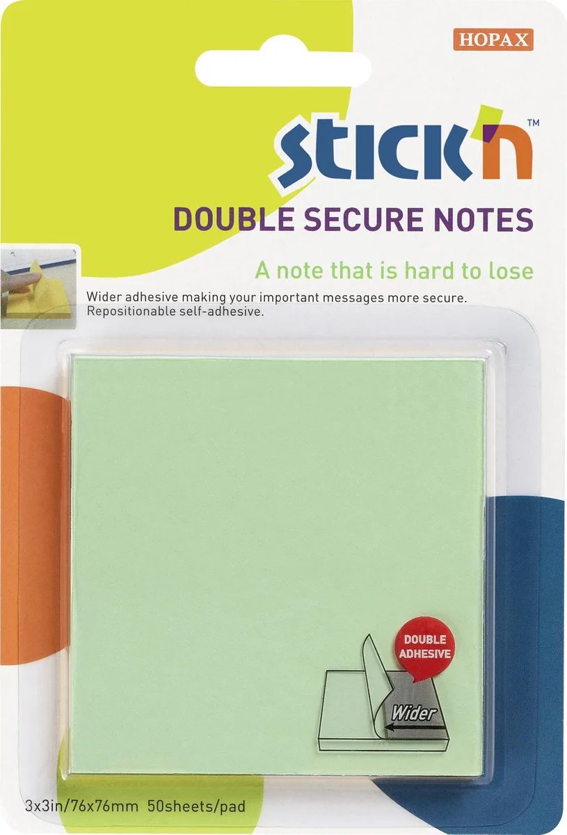 Sticky Notes - Extra Brede Lijmrand - 76x76mm - 50 Memoblaadjes van Stick'n in Groen – productfoto