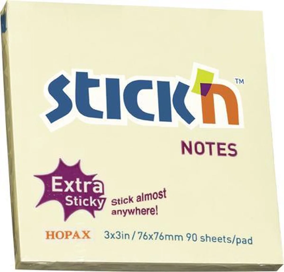 Sticky Notes - Extra Sticky - Pastel - 76x76mm - 90 Memoblaadjes van Stick'n in Geel – productfoto