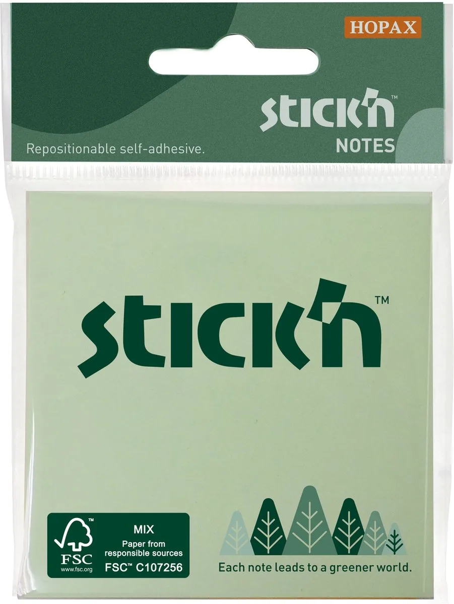 sticky notes - FSC - 76x76mm - Pastel - Pastel geel - Pastel oranje - 150 memoblaadjes van Stick'n in Groen – productfoto