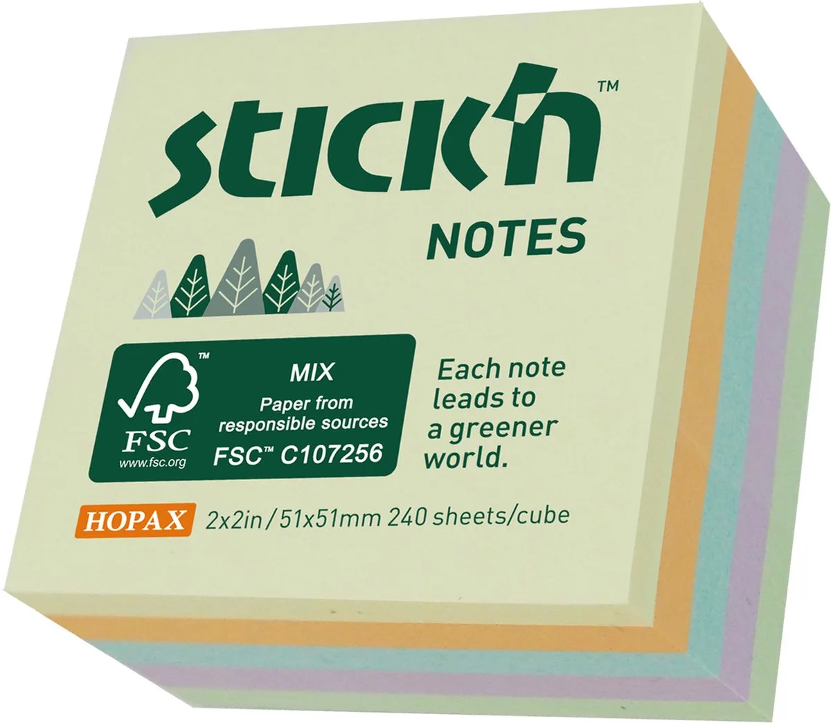 Sticky Notes - Kleine Kubus - FSC - 51x51mm - Pastel Mix - 240 memoblaadjes van Stick'n in Pastel geel – productfoto