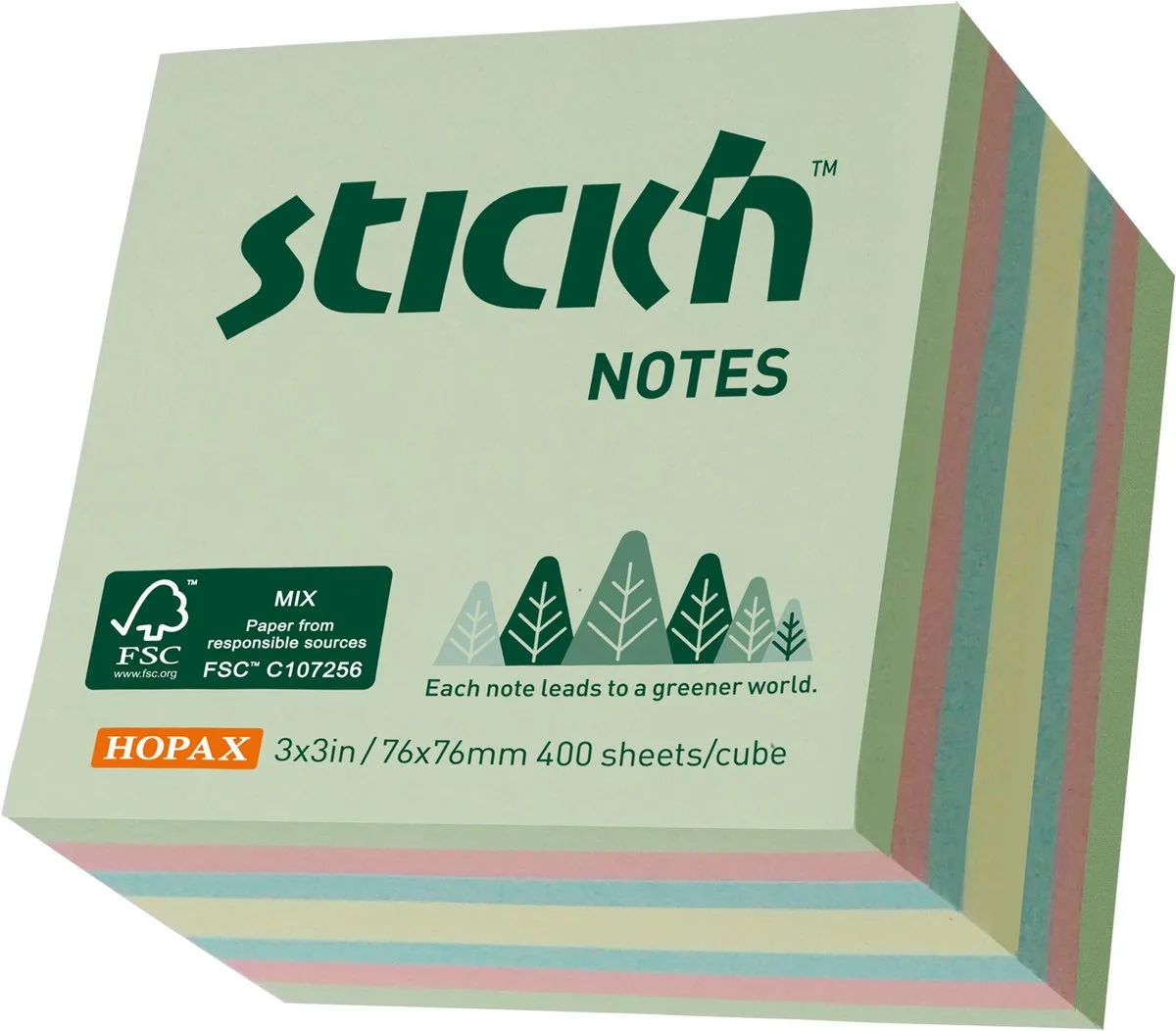 Sticky Notes Kubus - FSC - 76x76mm - 4 Kleuren - 400 Memoblaadjes von Stick'n in Pastel geel – Produktfoto