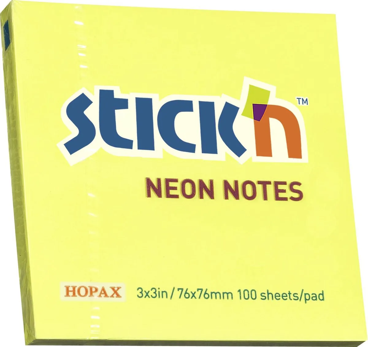 sticky notes - memoblok 76x76mm, 100 memoblaadjes van Stick'n in Neon Geel – productfoto