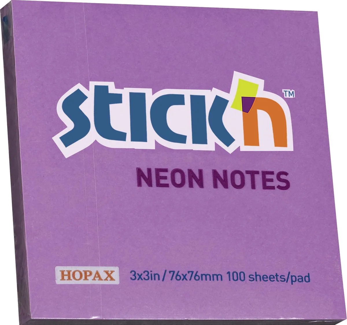 sticky notes - memoblok 76x76mm, 100 memoblaadjes von Stick'n in Neon Paars – Produktfoto
