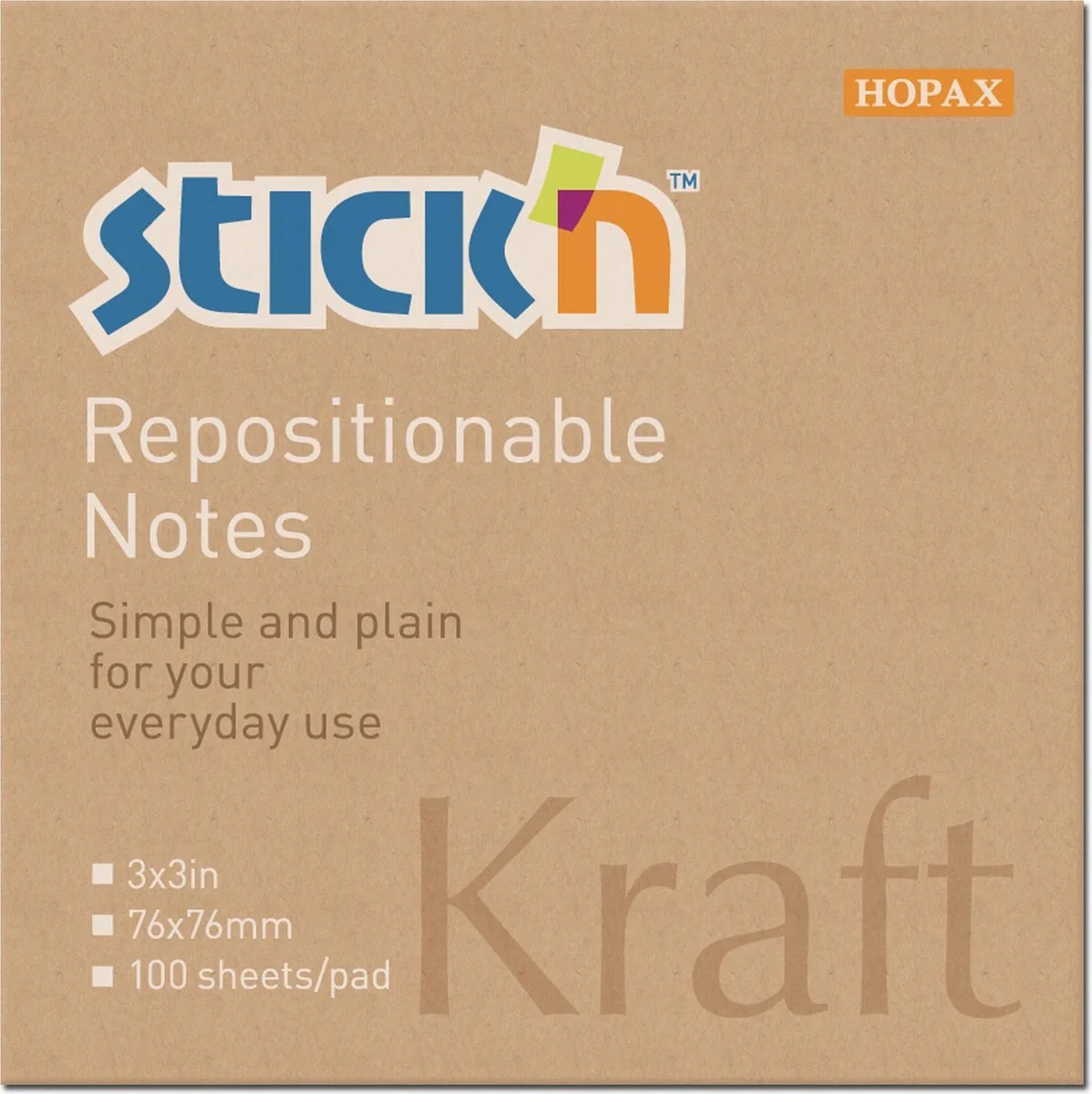 sticky notes - memoblok - 76x76mm - kraft papier - 100 memoblaadjes von Stick'n in Braun – Produktfoto