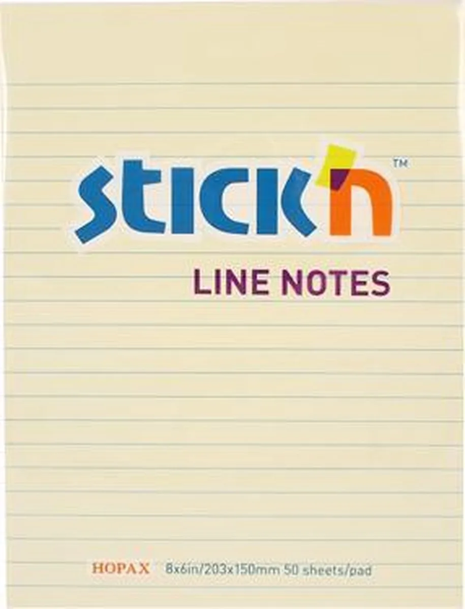 Sticky Notes Notitieboek - 203 x 152 mm Gelijnd - Pastel Schrift - 50 Memoblaadjes van Stick'n in Geel – productfoto