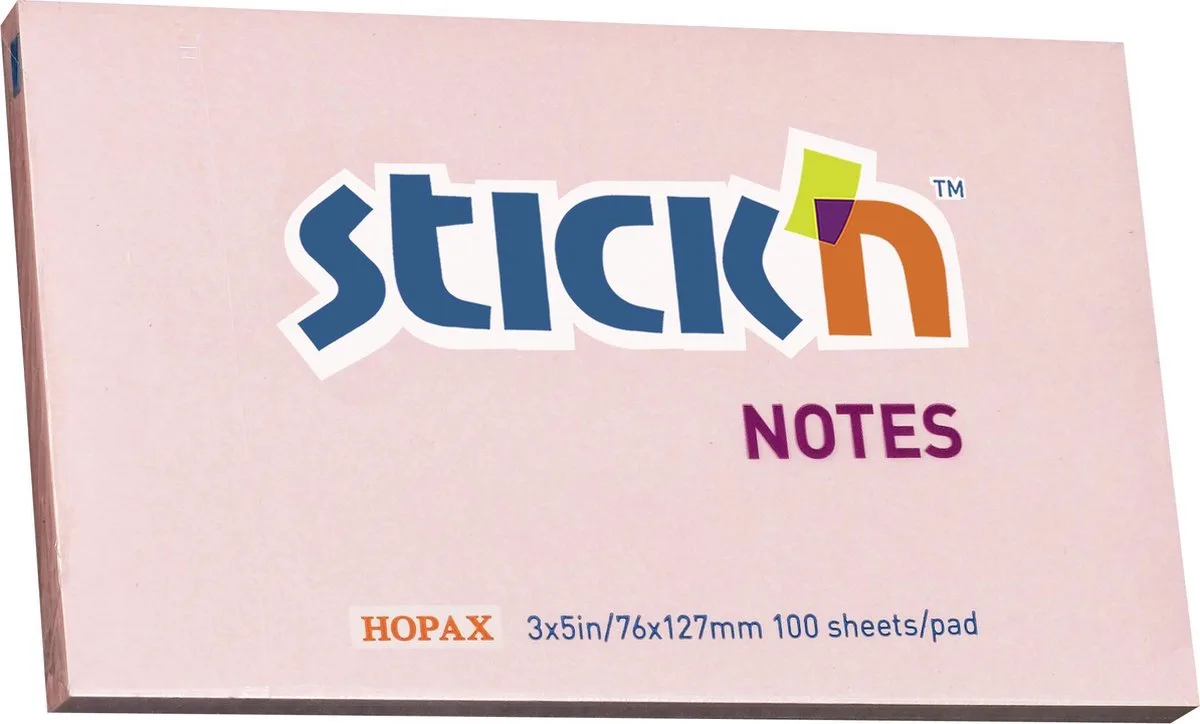 Sticky Notes - Pastel - 76x127mm - 100 Memoblaadjes van Stick'n in Roze – productfoto