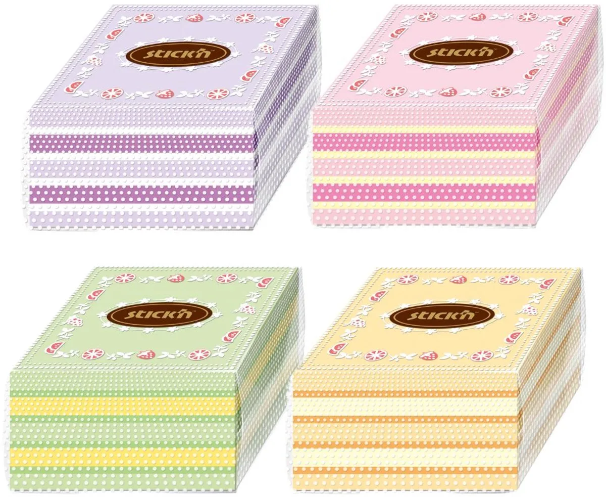 Sticky Notes Taart - 4 Pack - Zelfklevend Papier - 76x76mm - 350 Memoblaadjes van Stick'n in Gemengd – productfoto