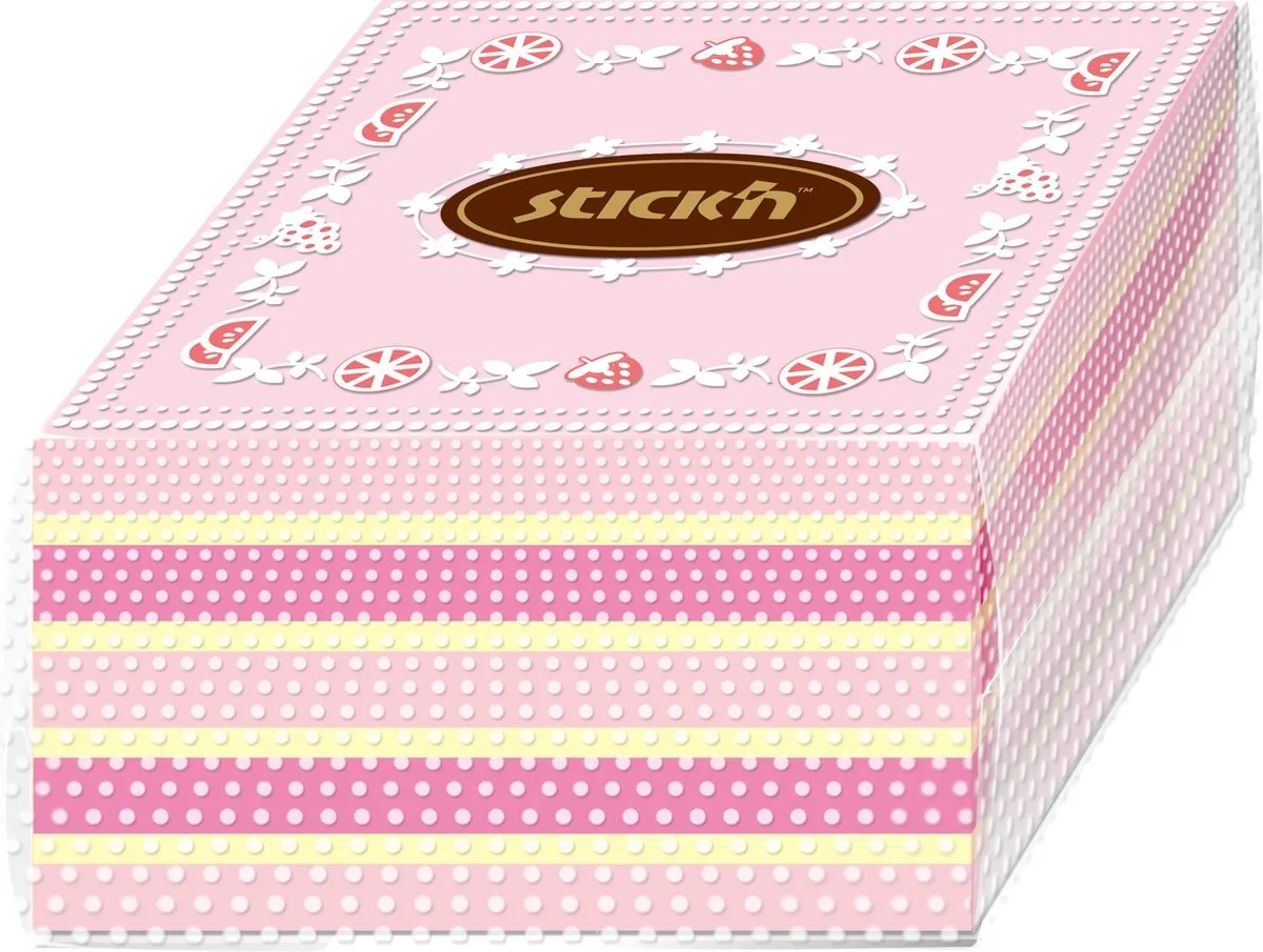 sticky notes taart - Zelfklevend memokubus - 76 x 76mm - Roze - 350 memoblaadjes van Stick'n in Roze geel – productfoto
