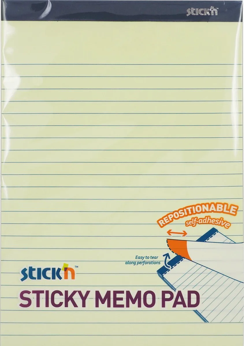Sticky Notitieblok - Verplaatsbaar- Zelfklevend - 254 mm x 178mm - 50 vel de Stick'n en Pastel geel – photo produit