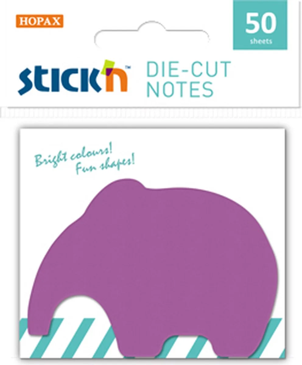 Sticky Olifanten Notes - 50 x 70 mm - Paars - 50 Memoblaadjes van Stick'n in Paarse olifant – productfoto