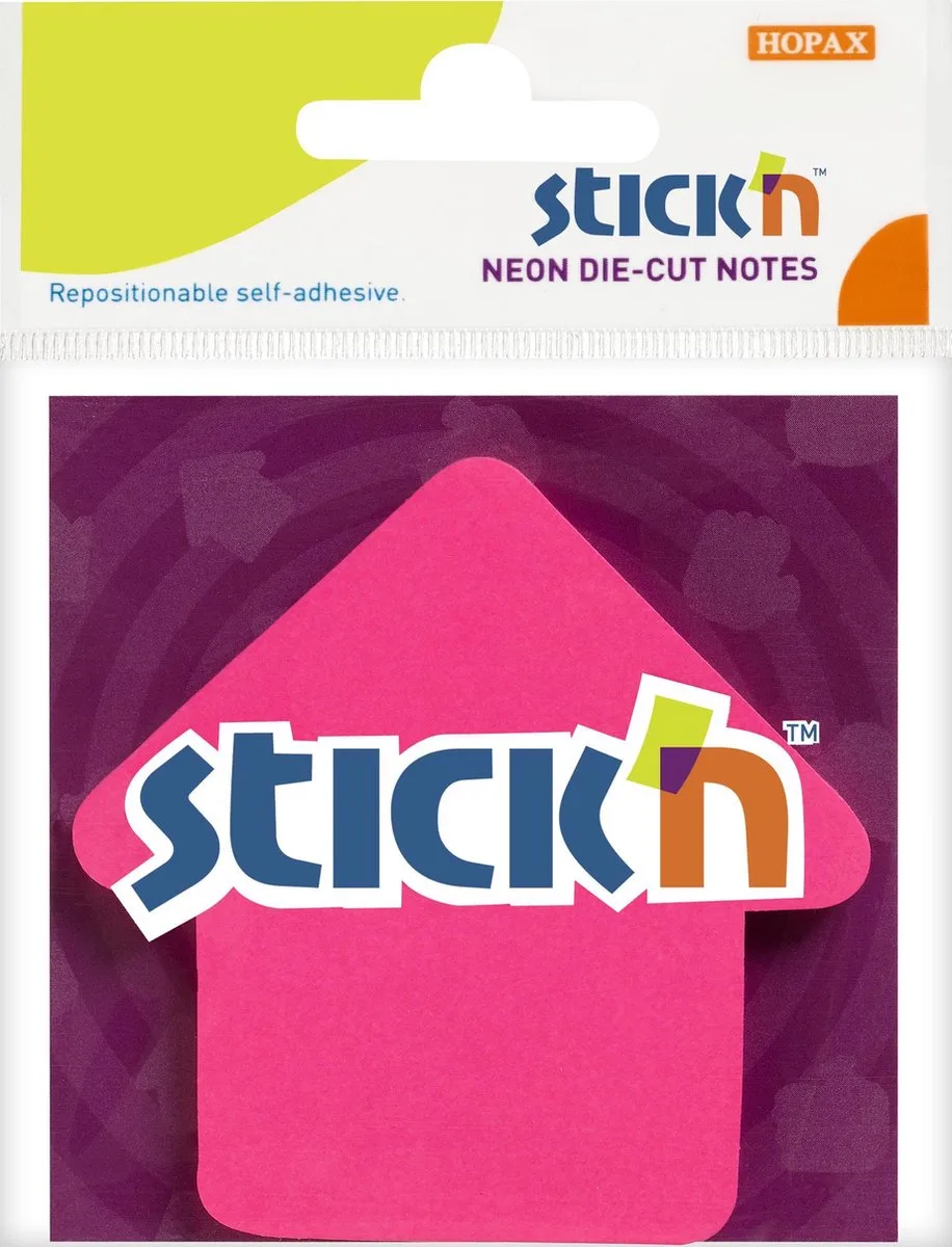 Sticky pijl notes - 70x70mm - 50 vel - magenta - memoblaadjes met vorm van Stick'n in Magenta huisje – productfoto