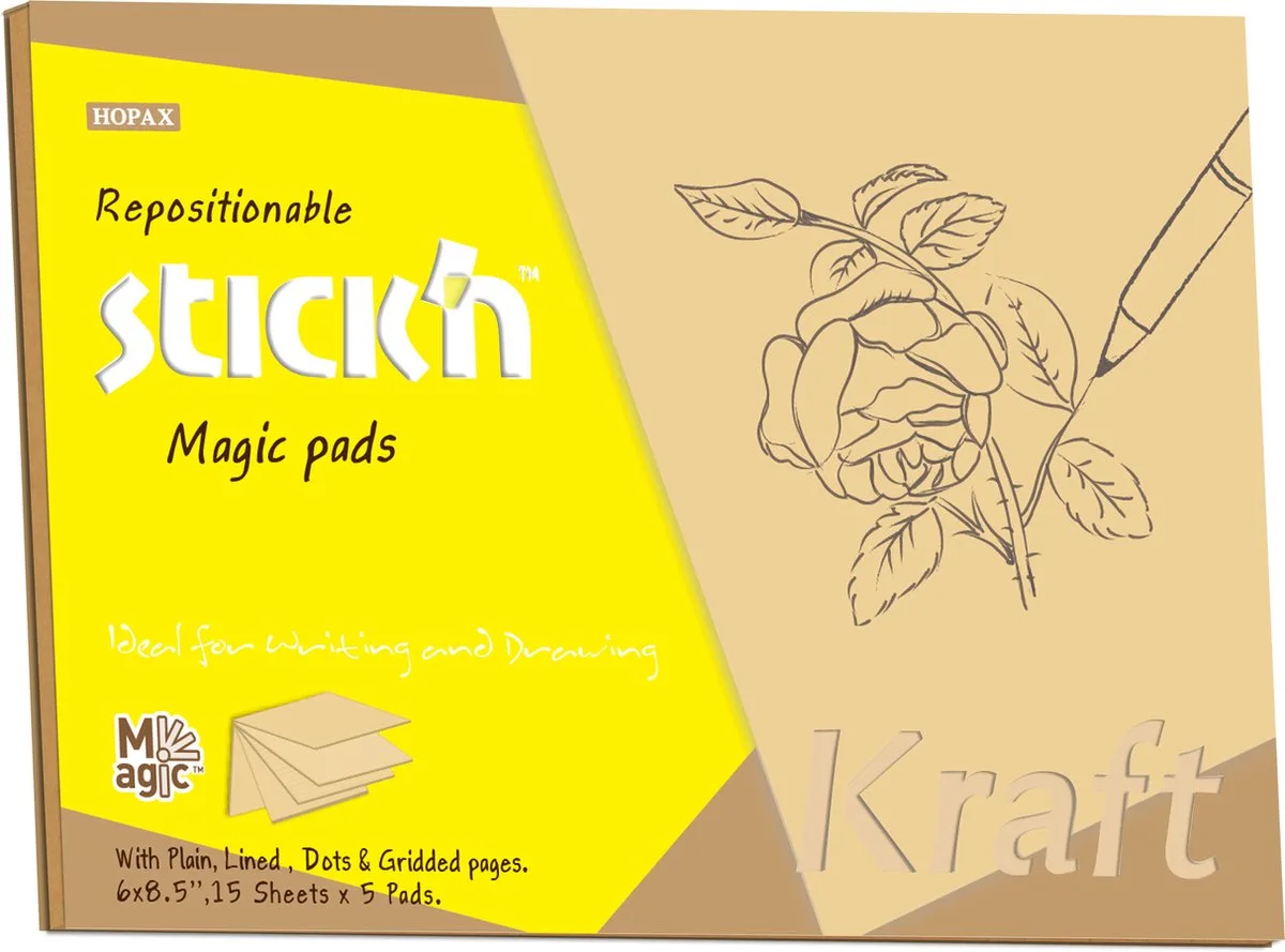 tekenblok - Kraft Papier Sticky Notes - 150mm x 215 mm - Verschillende Ontwerpen - 75 Vellen van Stick'n in Bruin – productfoto