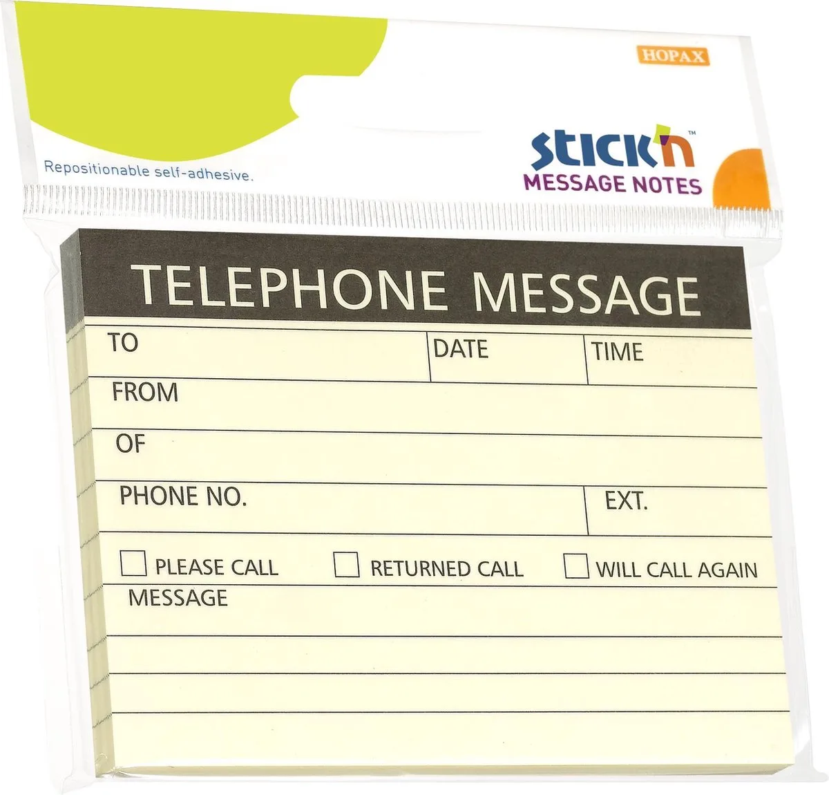 Telefoon Notitieblok - 76x101mm - 100 Sticky Notes de Stick'n en Jaune – photo produit