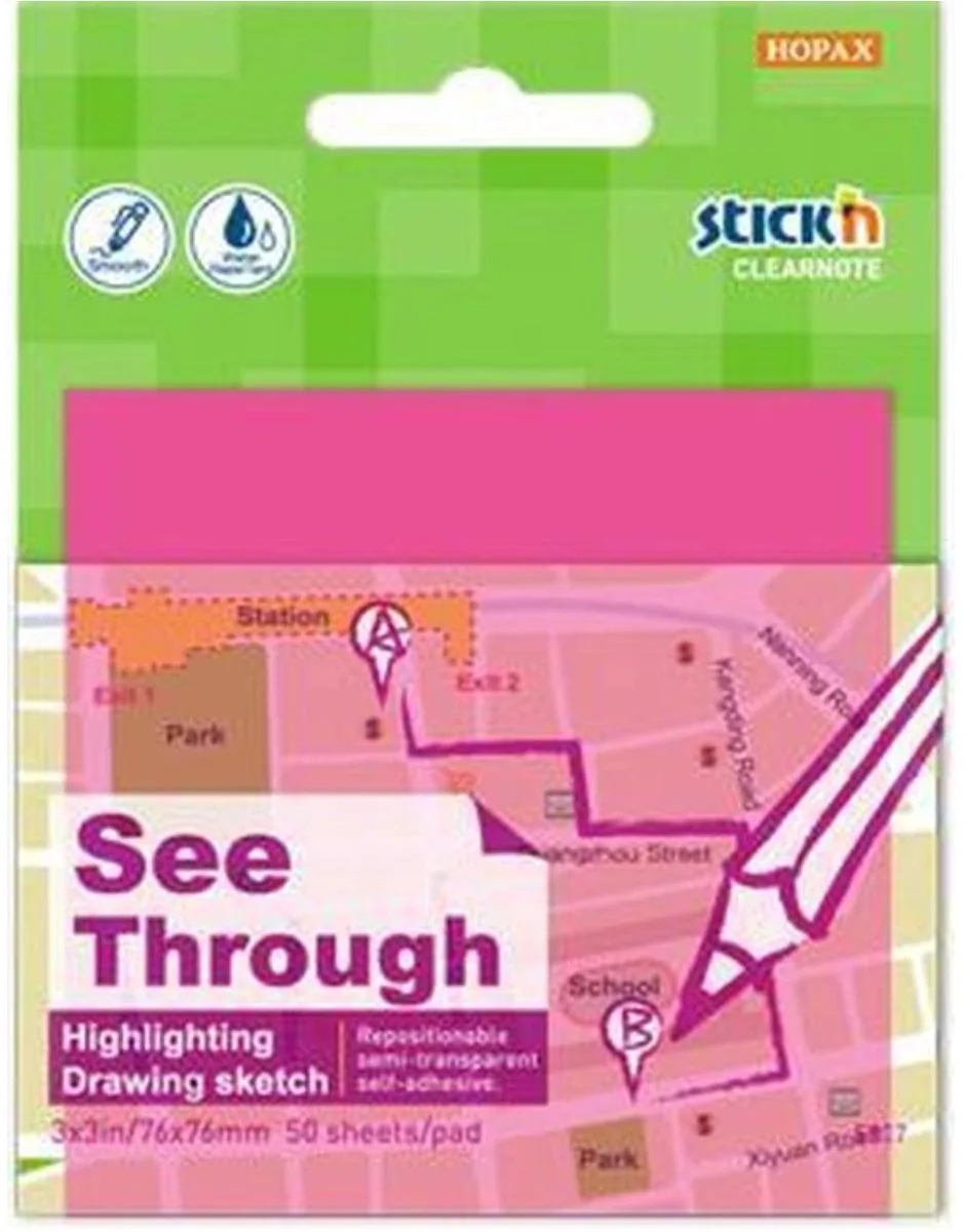 Transparante Sticky Notes - 76x76mm - 50 Doorzichtige Notes - Magenta van Stick'n in Magenta transparant 76x76 – productfoto